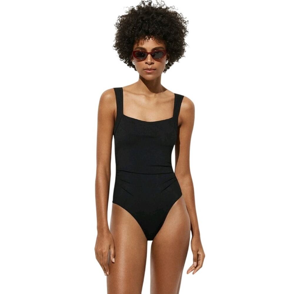 NWT J. Crew Long-Torso Nia Ruched Squareneck One-Piece Black 10